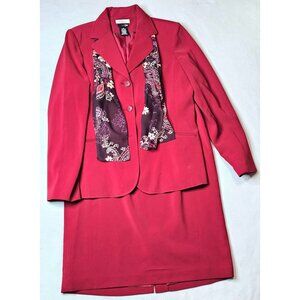 East 5th Womens Red Suit Set With Paisley Scarf & Nanotex Fabric 16T
